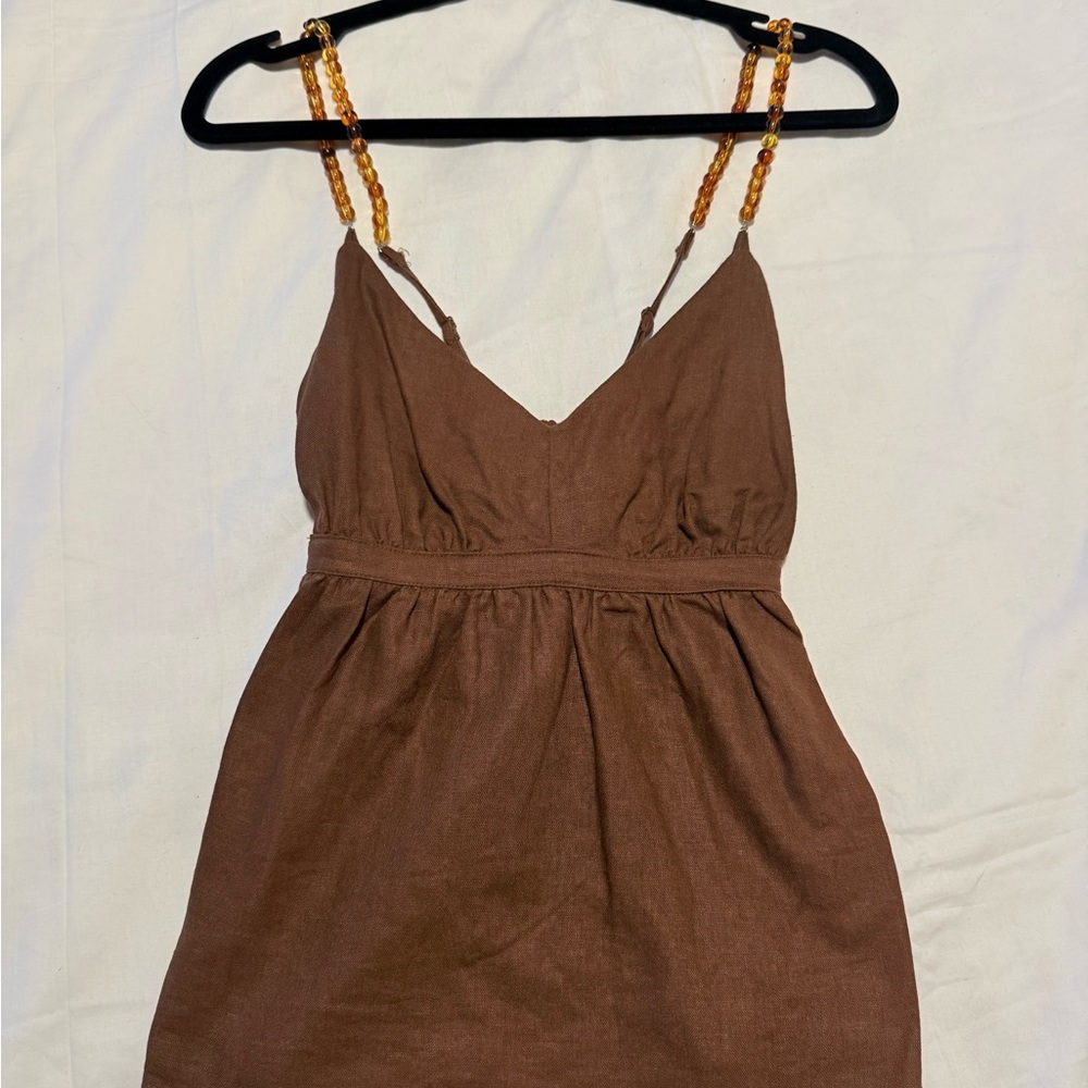 Brown Sleeveless Dress with Beaded Straps